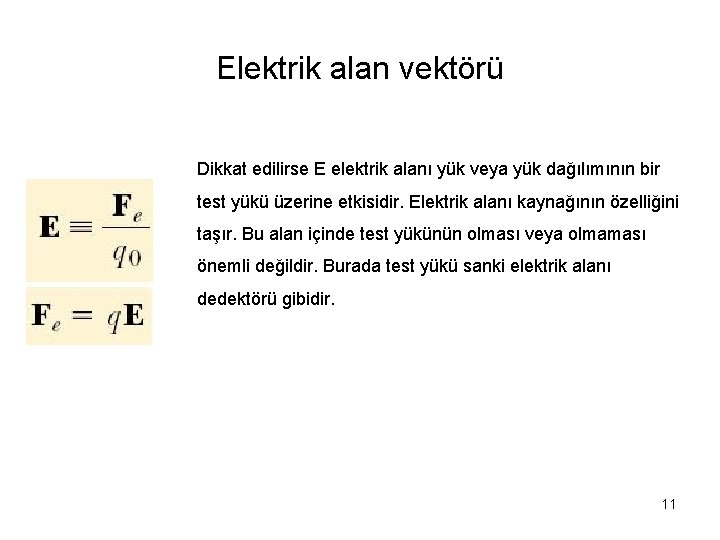 Elektrik alan vektörü Dikkat edilirse E elektrik alanı yük veya yük dağılımının bir test