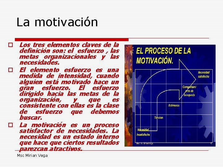 La motivación o Los tres elementos claves de la definición son: el esfuerzo ,