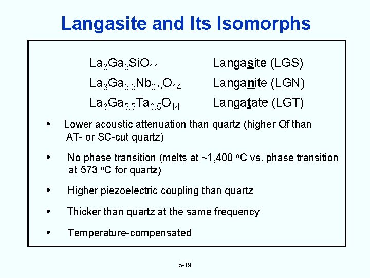 Langasite and Its Isomorphs La 3 Ga 5 Si. O 14 Langasite (LGS) La