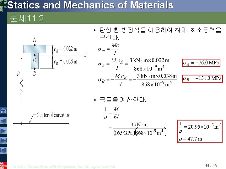 First Edition Statics and Mechanics of Materials 문제 11. 2 • 탄성 휨 방정식을