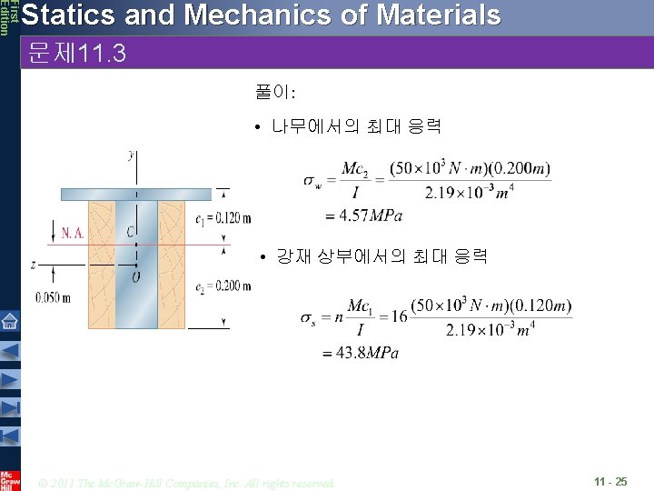 First Edition Statics and Mechanics of Materials 문제 11. 3 풀이: • 나무에서의 최대