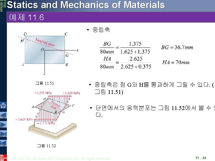 First Edition Statics and Mechanics of Materials 예제 11. 6 • 중립축 그림 11.