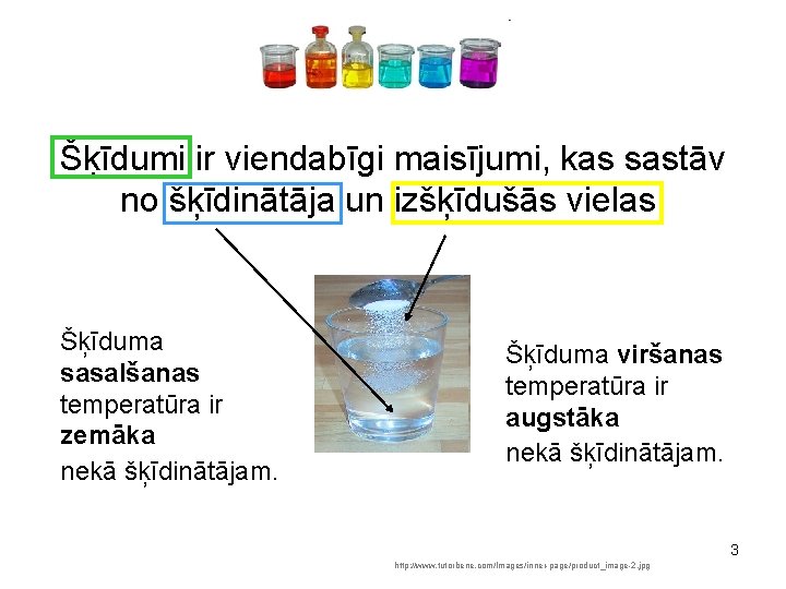 Šķīdumi ir viendabīgi maisījumi, kas sastāv no šķīdinātāja un izšķīdušās vielas. Šķīduma sasalšanas temperatūra