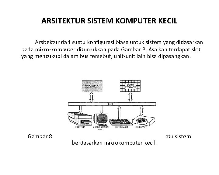 ARSITEKTUR SISTEM KOMPUTER KECIL Arsitektur dari suatu konfigurasi biasa untuk sistem yang didasarkan pada