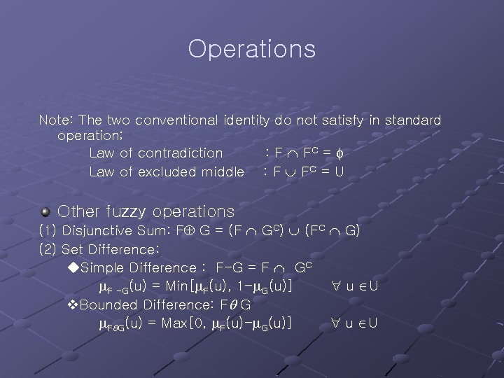 Operations Note: The two conventional identity do not satisfy in standard operation; Law of
