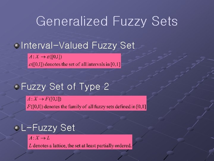 Generalized Fuzzy Sets Interval-Valued Fuzzy Set of Type 2 L-Fuzzy Set 