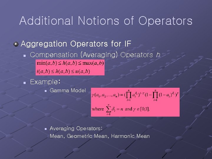 Additional Notions of Operators Aggregation Operators for IF n Compensation (Averaging) Operators h n