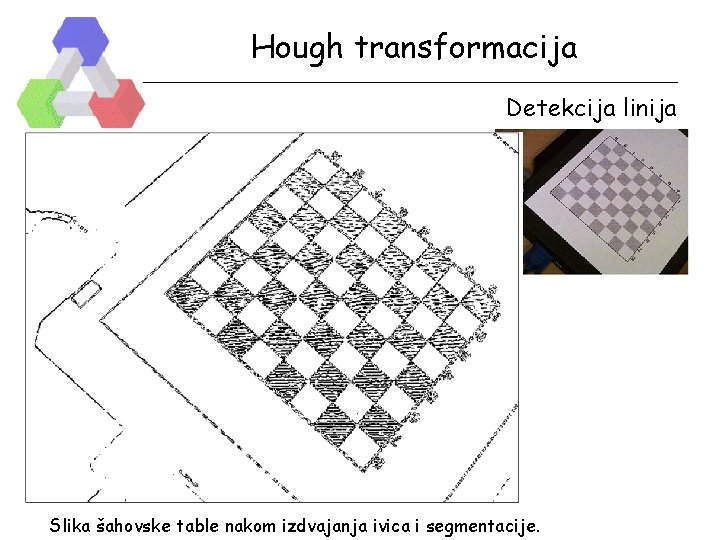 Hough transformacija Detekcija linija Slika šahovske table nakom izdvajanja ivica i segmentacije. 