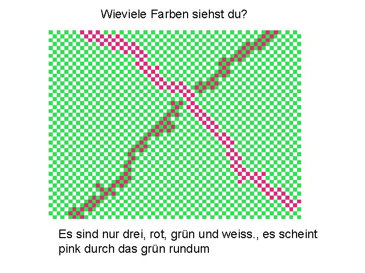 Wieviele Farben siehst du? Es sind nur drei, rot, grün und weiss. , es