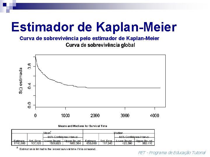Estimador de Kaplan-Meier Curva de sobrevivência pelo estimador de Kaplan-Meier PET - Programa de