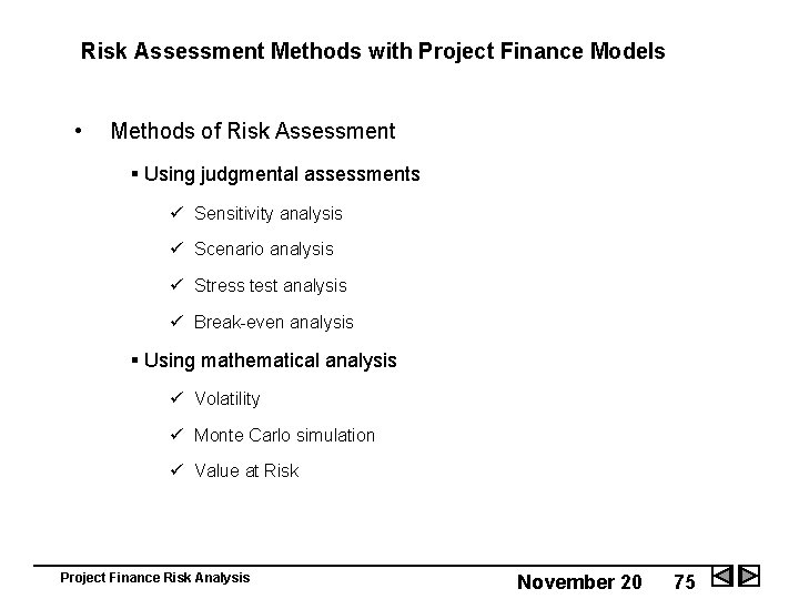 Risk Analysis In Project Finance Modelling November