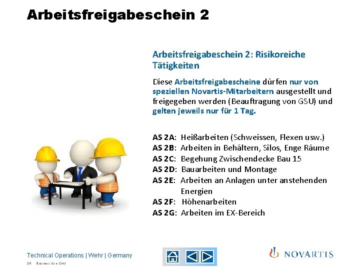 Arbeitsfreigabeschein 2: Risikoreiche Tätigkeiten Diese Arbeitsfreigabescheine dürfen nur von speziellen Novartis-Mitarbeitern ausgestellt und freigegeben Arbeitsfreigabeschein 2: Risikoreiche Tätigkeiten Diese Arbeitsfreigabescheine dürfen nur von speziellen Novartis-Mitarbeitern ausgestellt und freigegeben