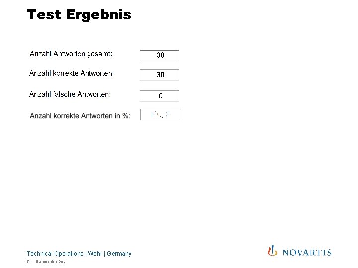Test Ergebnis Technical Operations | Wehr | Germany 51 Business Use Only Test Ergebnis Technical Operations | Wehr | Germany 51 Business Use Only