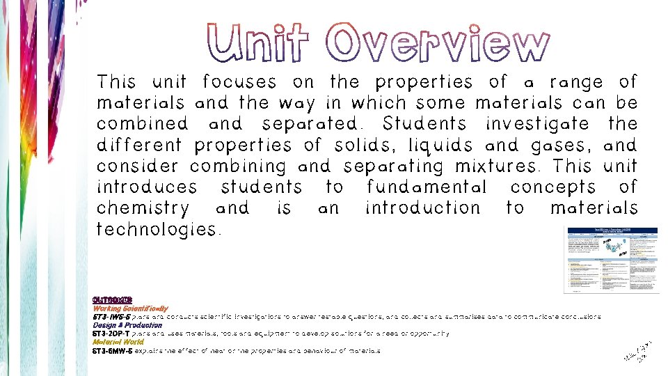 This unit focuses on the properties of a range of materials and the way