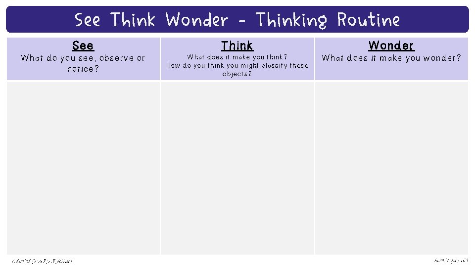 See Think Wonder - Thinking Routine See Think Wonder What do you see, observe