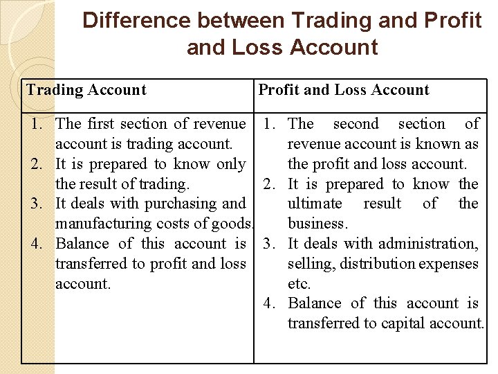 Difference between Trading and Profit and Loss Account Trading Account Profit and Loss Account