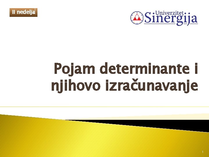 II nedelja Pojam determinante i njihovo izračunavanje 1 