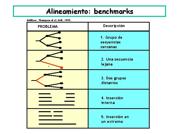 Alineamiento: benchmarks Bali. Base, Thompson et al, NAR, 1999, PROBLEMA Descripción 1. Grupo de