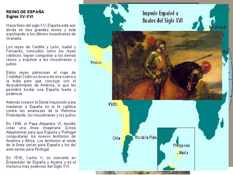 REINO DE ESPAÑA Siglos XV-XVI Hacia fines del siglo XV, España está aún divida