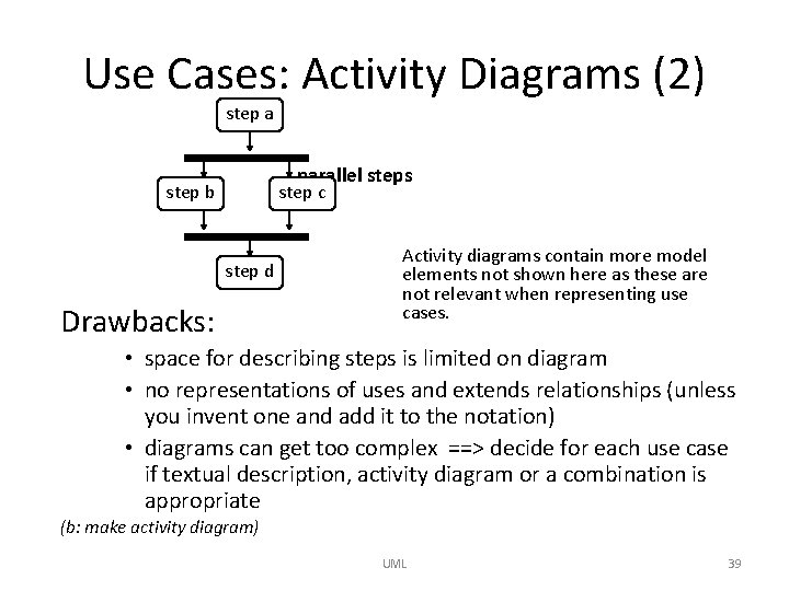 Use Cases: Activity Diagrams (2) step a parallel steps step b step c step