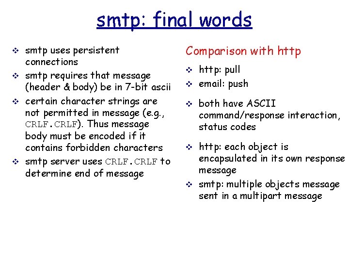 smtp: final words v smtp uses persistent connections v smtp requires that message (header