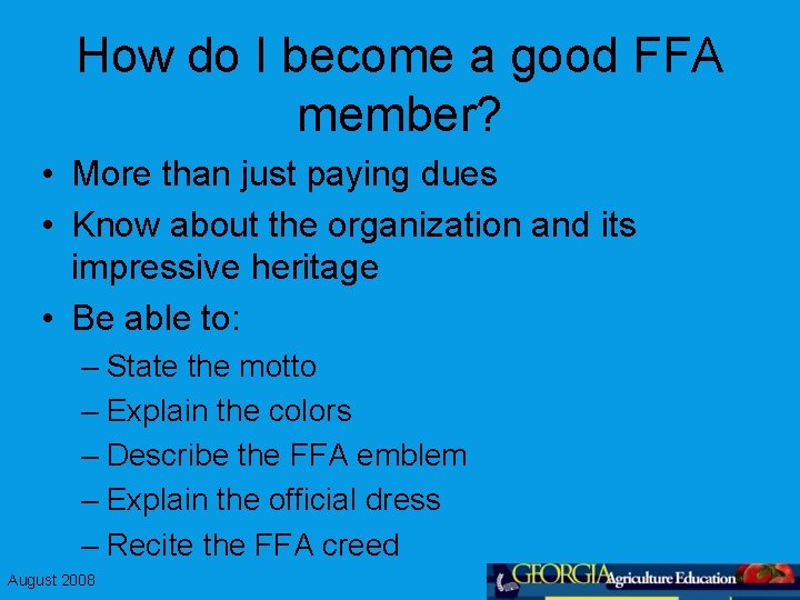 How do I become a good FFA member? • More than just paying dues