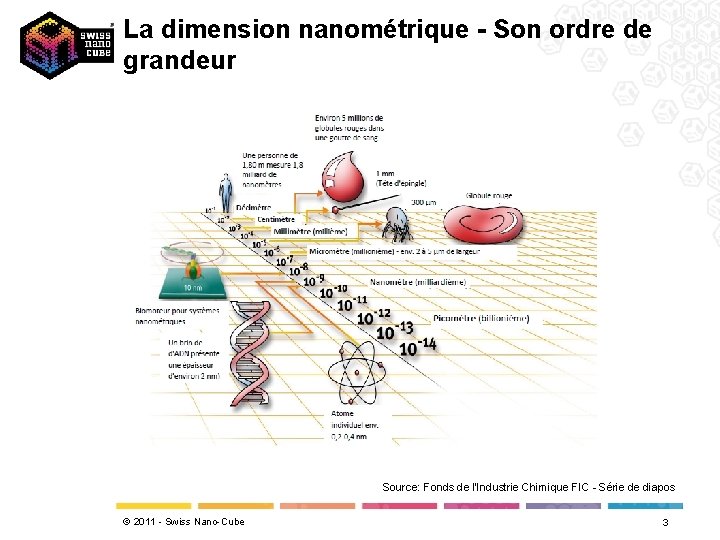 La dimension nanométrique - Son ordre de grandeur Source: Fonds de l'Industrie Chimique FIC