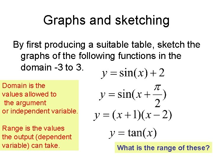 Graphs and sketching By first producing a suitable, sketch the graphs of the following
