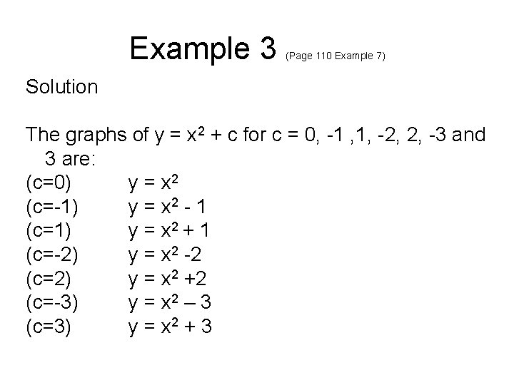 Example 3 (Page 110 Example 7) Solution The graphs of y = x 2