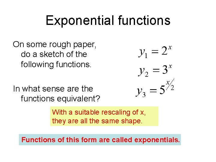 Exponential functions On some rough paper, do a sketch of the following functions. In