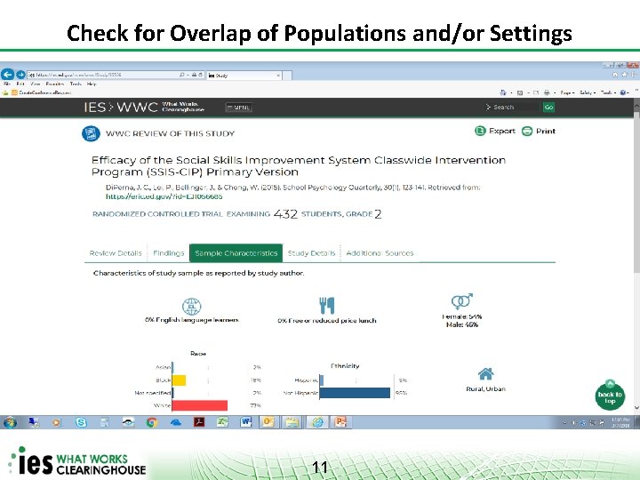 Check for Overlap of Populations and/or Settings 11 