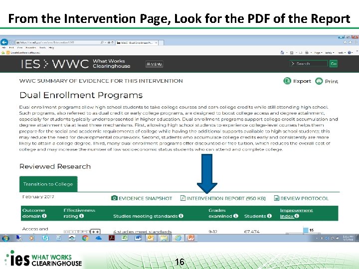 From the Intervention Page, Look for the PDF of the Report 16 