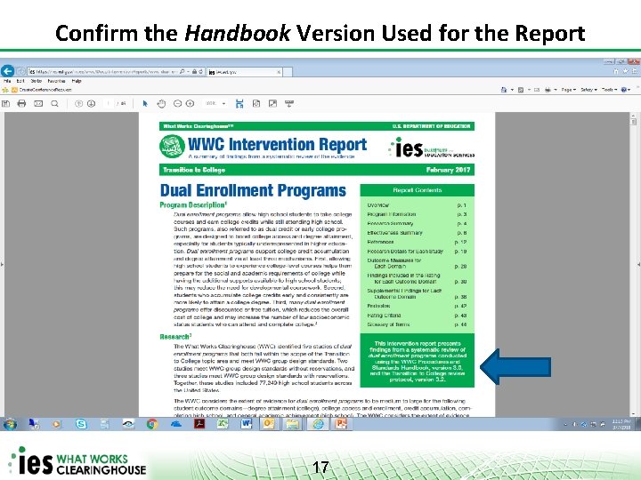 Confirm the Handbook Version Used for the Report 17 