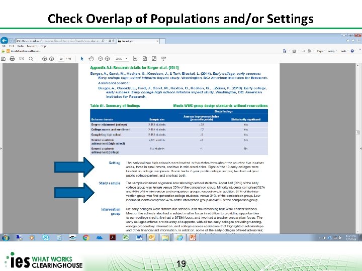 Check Overlap of Populations and/or Settings 19 