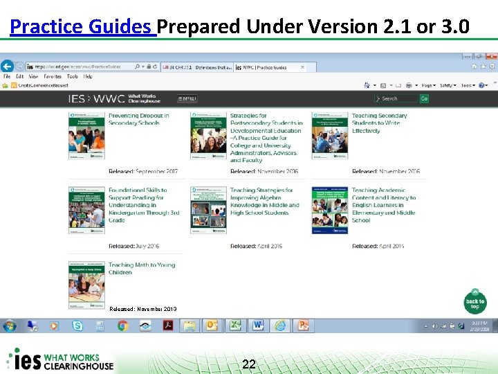 Practice Guides Prepared Under Version 2. 1 or 3. 0 Released: November 2013 22