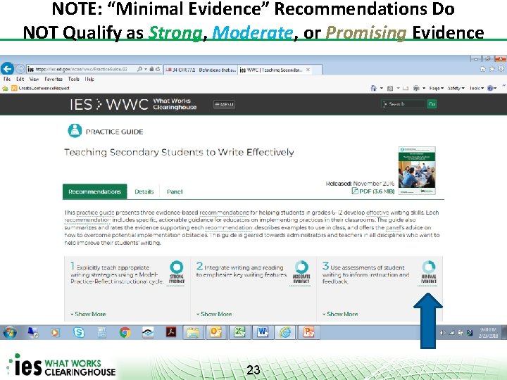 NOTE: “Minimal Evidence” Recommendations Do NOT Qualify as Strong, Moderate, or Promising Evidence 23