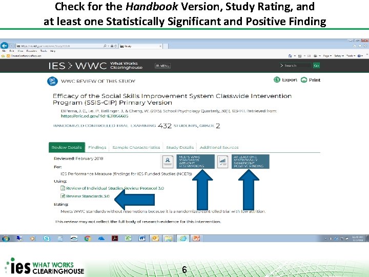 Check for the Handbook Version, Study Rating, and at least one Statistically Significant and