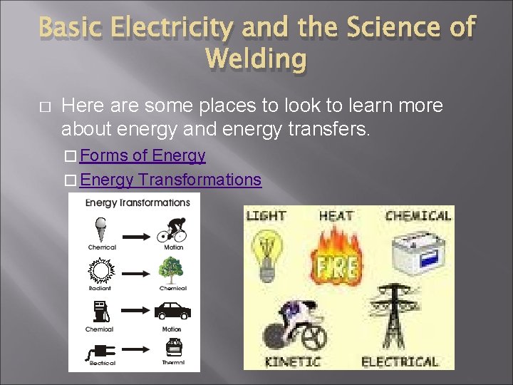 Basic Electricity and the Science of Welding � Here are some places to look