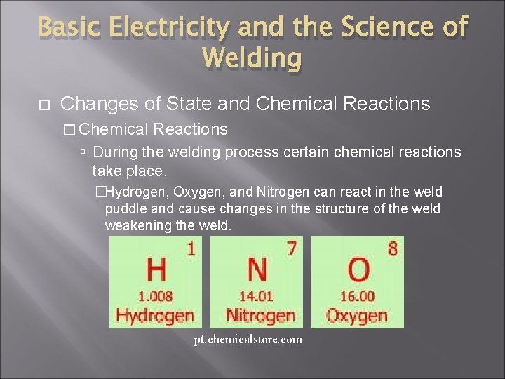 Basic Electricity and the Science of Welding � Changes of State and Chemical Reactions