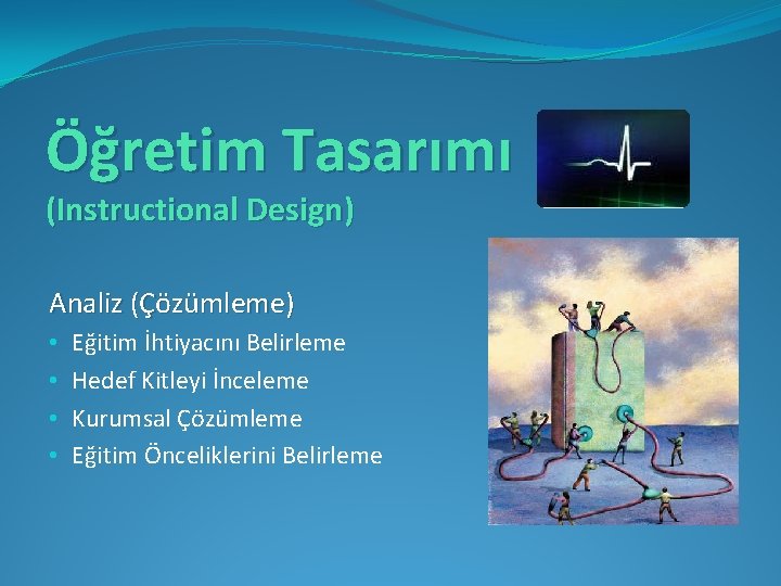 Öğretim Tasarımı (Instructional Design) Analiz (Çözümleme) • • Eğitim İhtiyacını Belirleme Hedef Kitleyi İnceleme