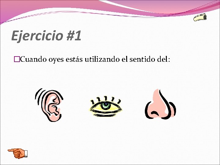 Ejercicio #1 �Cuando oyes estás utilizando el sentido del: 