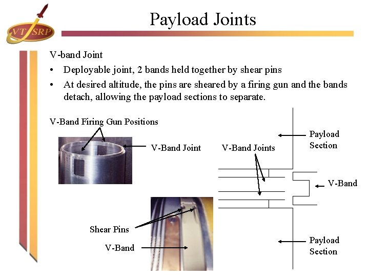 Payload Joints V-band Joint • Deployable joint, 2 bands held together by shear pins Payload Joints V-band Joint • Deployable joint, 2 bands held together by shear pins