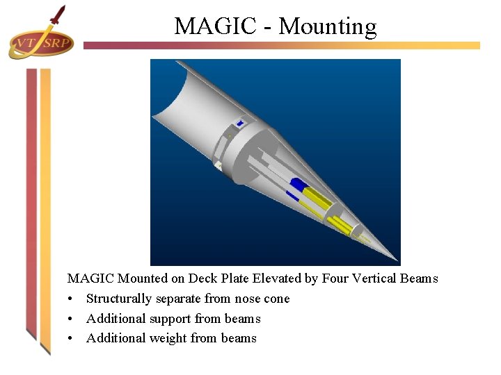 MAGIC - Mounting MAGIC Mounted on Deck Plate Elevated by Four Vertical Beams • MAGIC - Mounting MAGIC Mounted on Deck Plate Elevated by Four Vertical Beams •