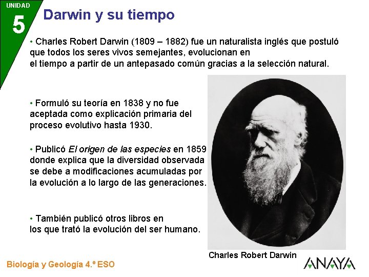 UNIDAD 5 3 Darwin y su tiempo • Charles Robert Darwin (1809 – 1882)