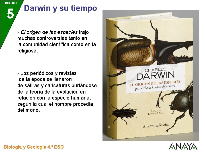 UNIDAD 5 3 Darwin y su tiempo • El origen de las especies trajo