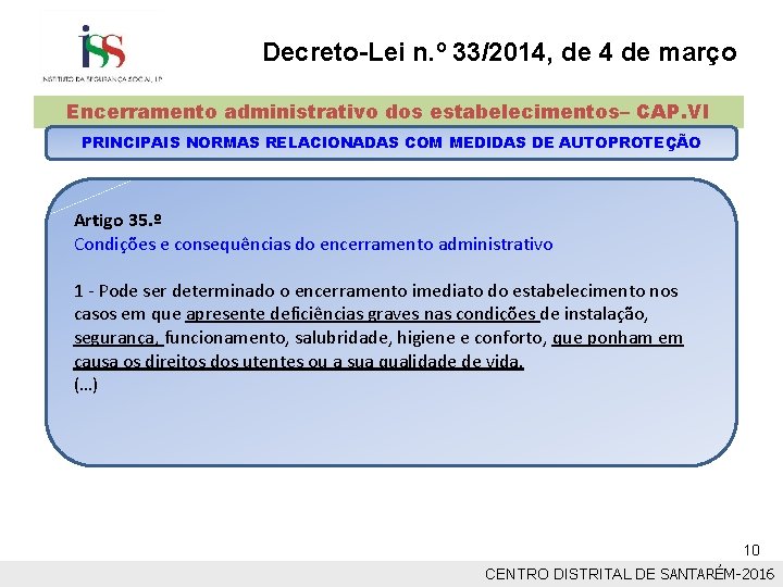 Decreto-Lei n. º 33/2014, de 4 de março Encerramento administrativo dos estabelecimentos– CAP. VI