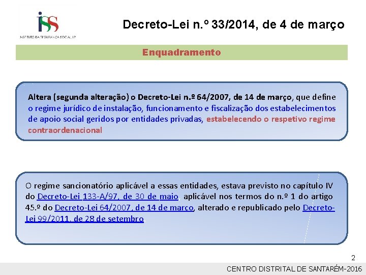 Decreto-Lei n. º 33/2014, de 4 de março Enquadramento Altera (segunda alteração) o Decreto-Lei