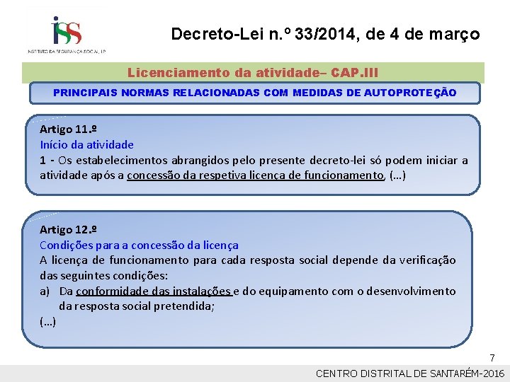 Decreto-Lei n. º 33/2014, de 4 de março Licenciamento da atividade– CAP. III PRINCIPAIS