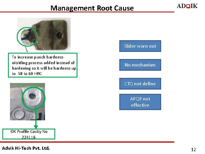 Management Root Cause ADq. IK Slider worn out To increase punch hardness nitriding process