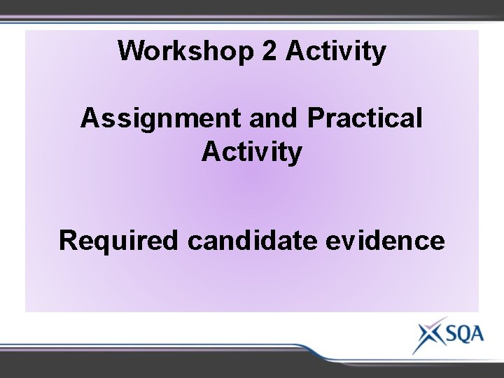 Workshop 2 Activity Assignment and Practical Activity Required candidate evidence 